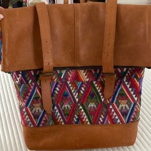 Kolibri handcrafted embroidered tapestry leather bag backpack OS